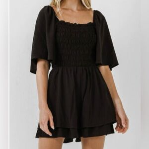 Free the Roses Black Smocked Top